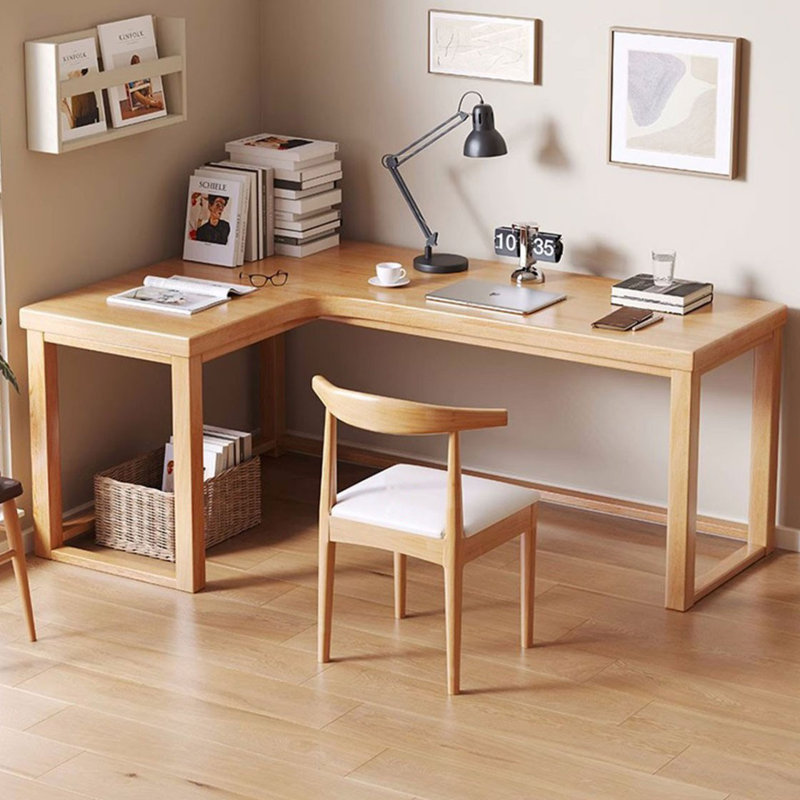 Bureau d'écriture en L en bois massif, H 29,53 po x l 55,12 po x P 39,37 po, Retour à gauche, Bois loupé / bois loupé