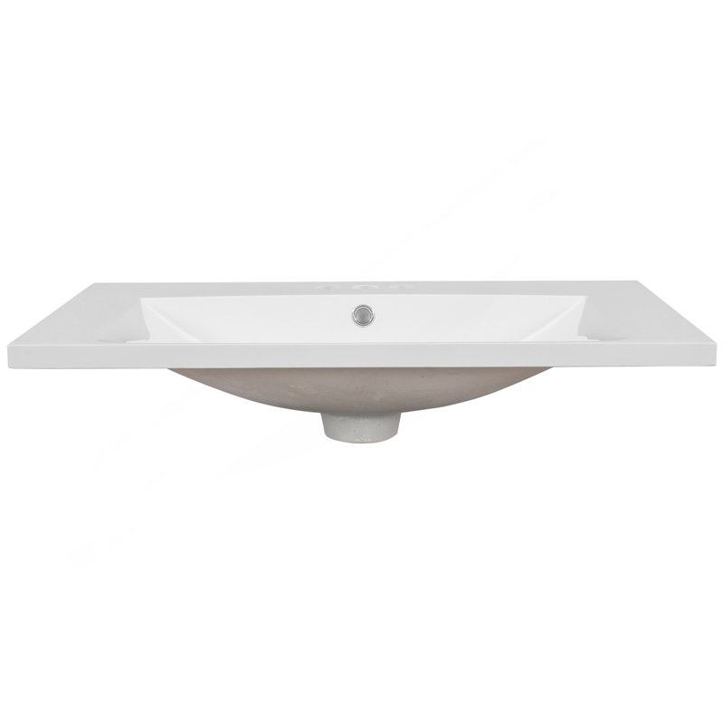 Plateau de meuble-lavabo simple 30 po avec lavabo blanc, 3 trous de robinet, céramique, blanc