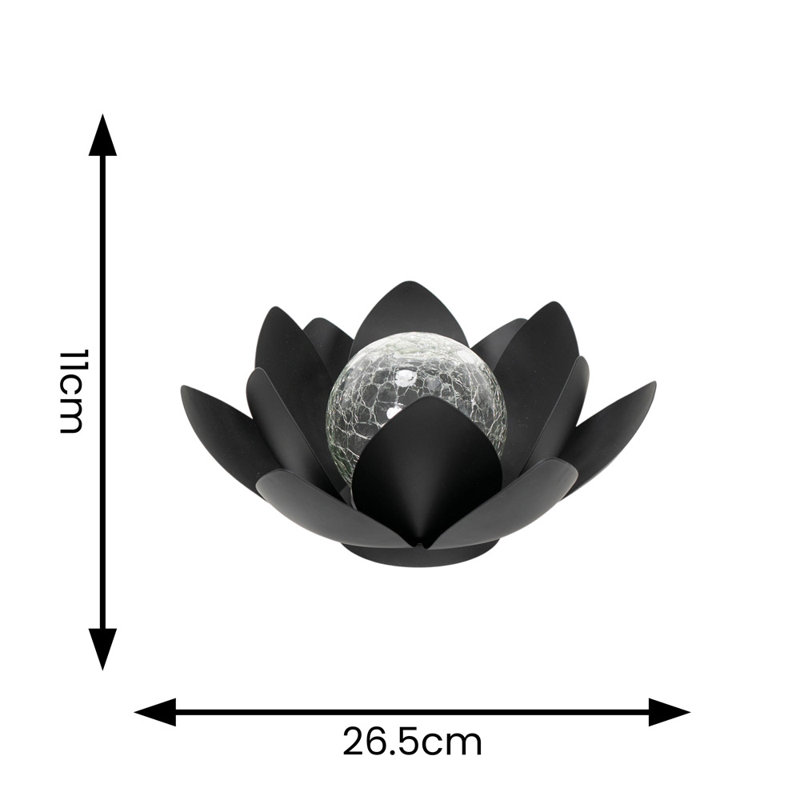 Waterlily Solar Powered Outdoor Lotus Flower Decoration Garden Light, Black