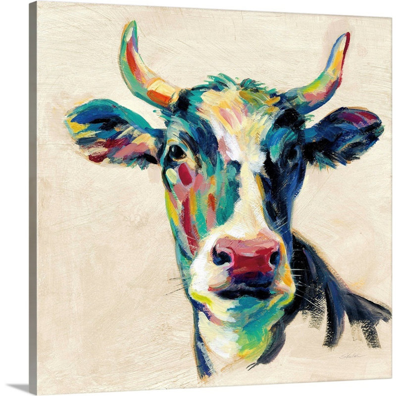 Art mural sur toile Expressionistic Cow II, H 30 po x l 30 po x P 1 po, Toile tendue