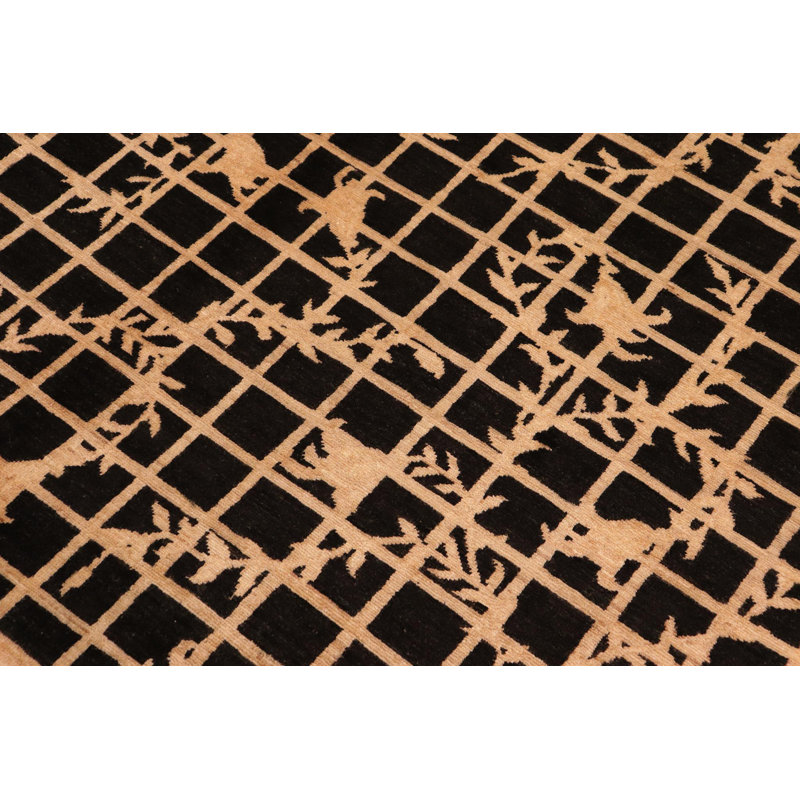 Tapis géométrique noir en laine noué à la main à motif géométrique 5 pi 10 po x 8 pi 9 po Baccio