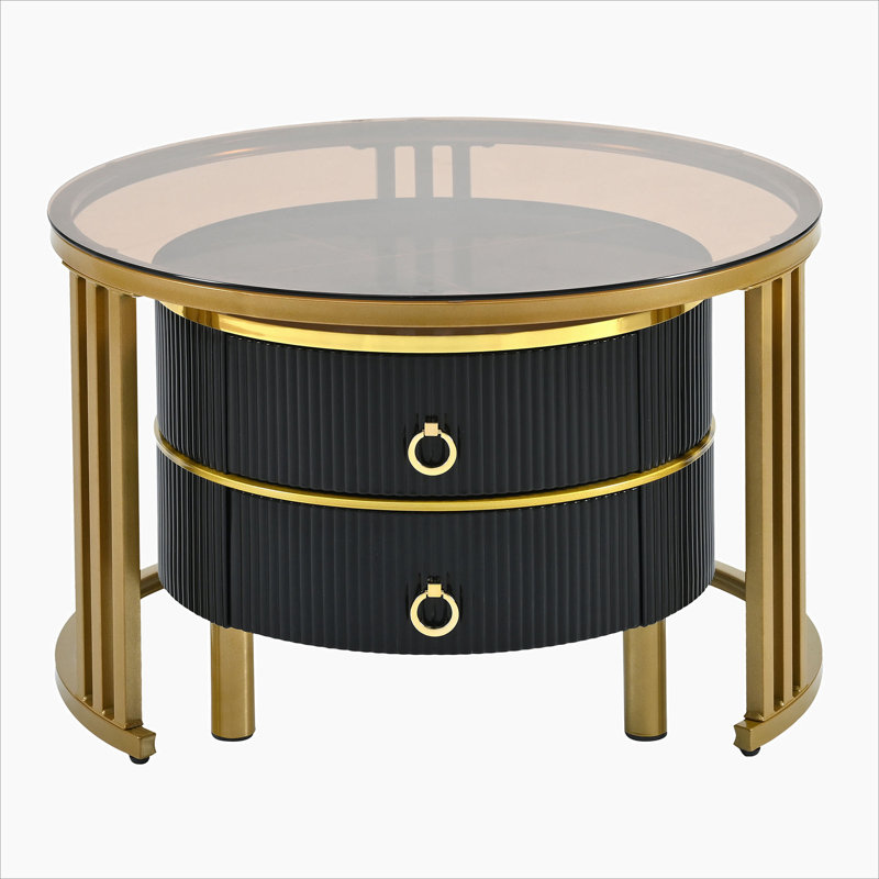 Stackable Coffee Table with 2 Drawers, Black