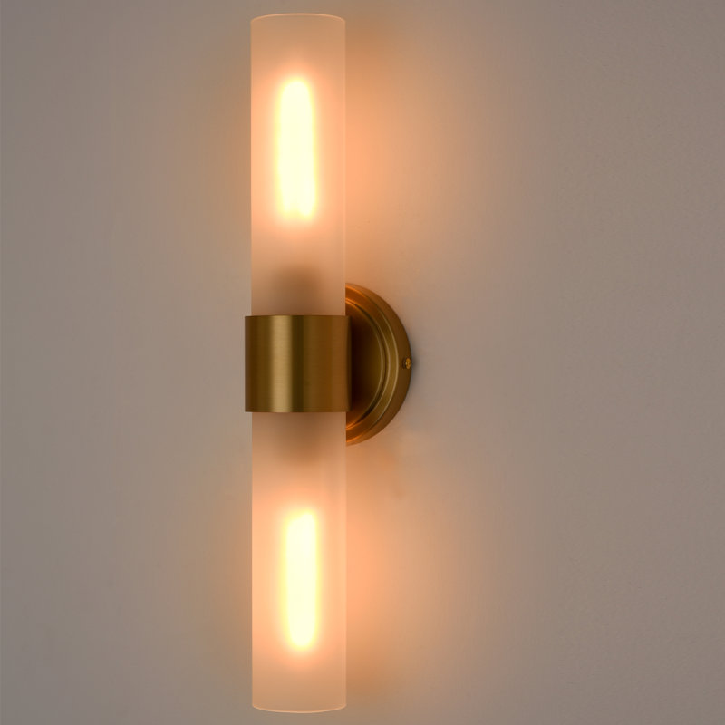 Wall Sconce with Cylinder Frosted Glass Shade, Gold