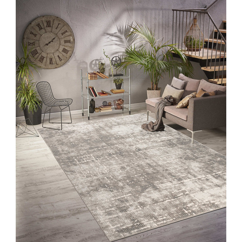 Tapis abstrait ivoire en polypropylène / jute tissé à la machine, Rectangle 2 pi 7 po x 4 pi 11 po