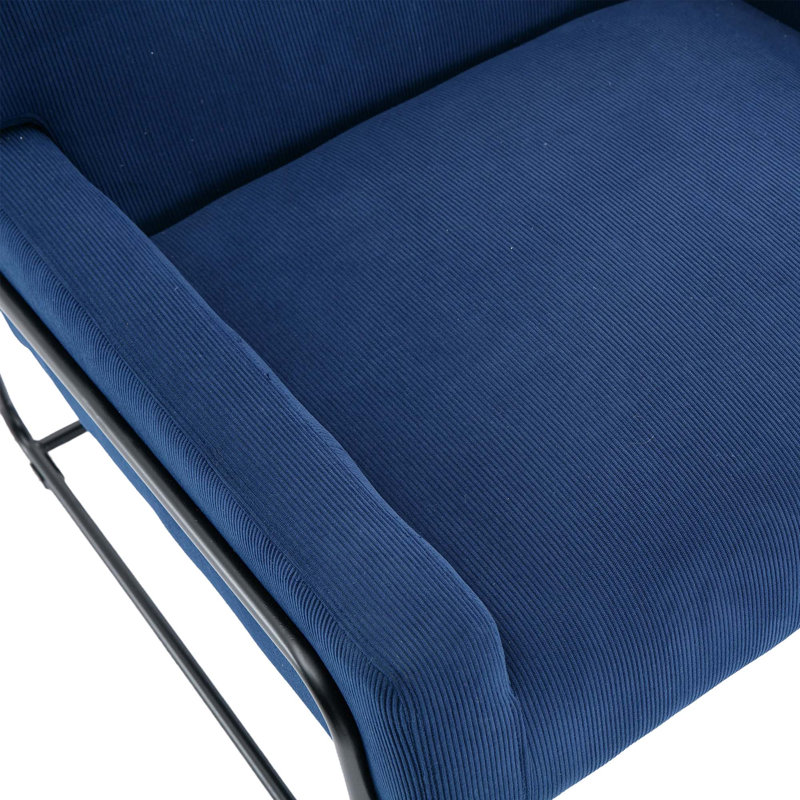 Fauteuil moderne incliné avec structure en métal, Velours bleu marine