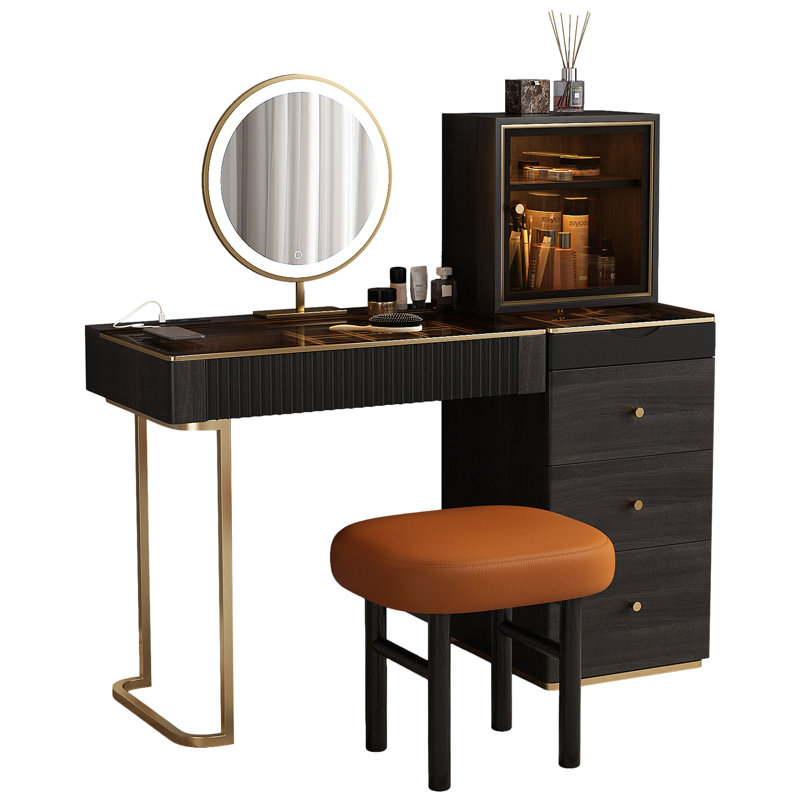 Dressing Table with Mirror, Black