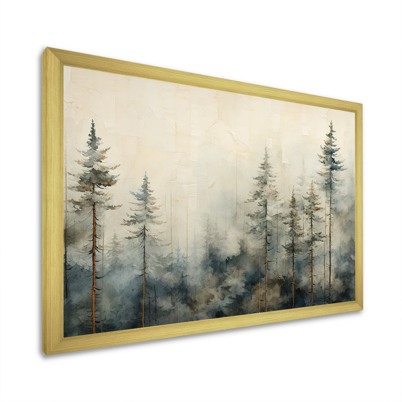 Minimalisme forêt de pins d'hiver - décoration murale forêt, H 30 po x l 40 po x P 1,5 po, Cadre doré simple