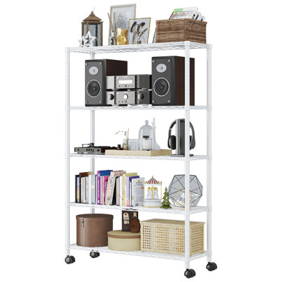 5-Tier Freestanding Storage Shelf With Casters And Adjustable Shelf Spacing