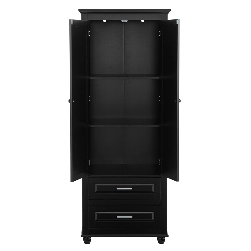 Accent Cabinet, Tall Storage Cabinet with Two Drawers, Black