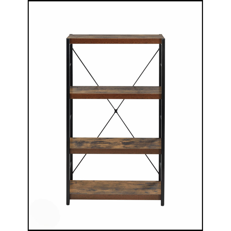 Bibliothèque à 3 tablettes en chêne patiné et noir, parfaite pour un décor rustique et moderne, un grand espace de rangement et de présentation