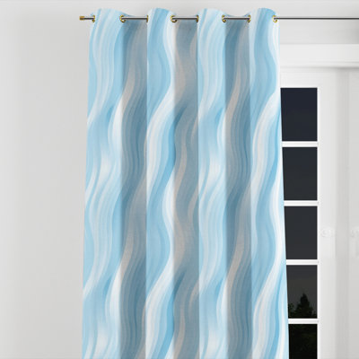 Coastal Blackout Curtains - Striped Blue And White Glacier Lines Grommet Curtain - 1 Panel