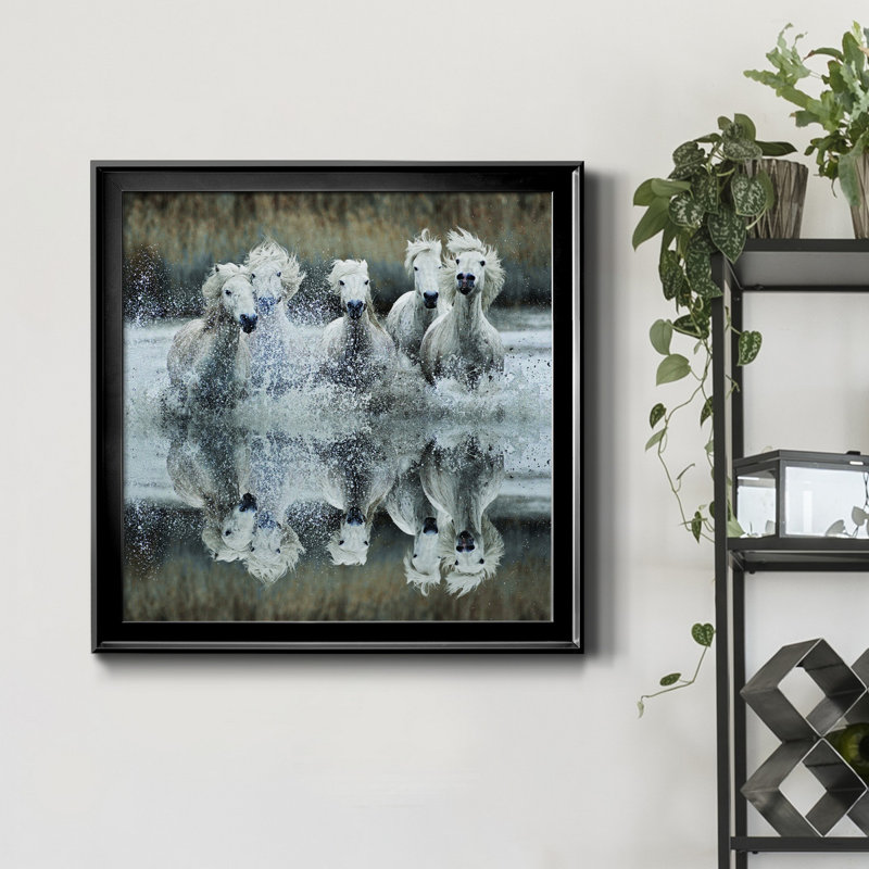 Camargue Reflection - peinture sur toile encadrée, Toile avec cadre noir, H 16 po x l 16 po x P 1 po