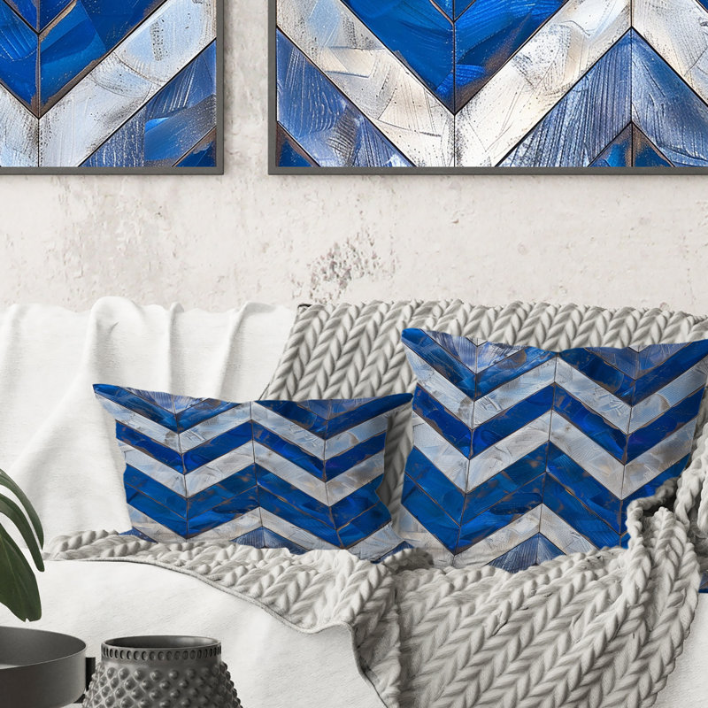 Coussin bleu Midcentury Chevron II - Midcentury, H 16 po x l 16 po