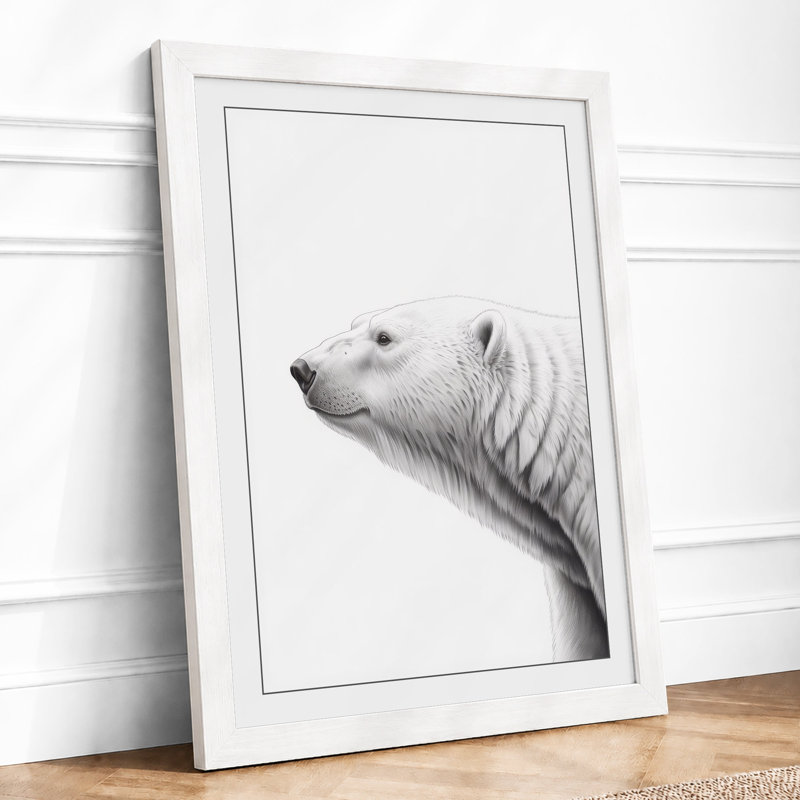 Polar Bear Study Minimalist - Framed Print, A4 - 29.7 x 21.0 cm, White