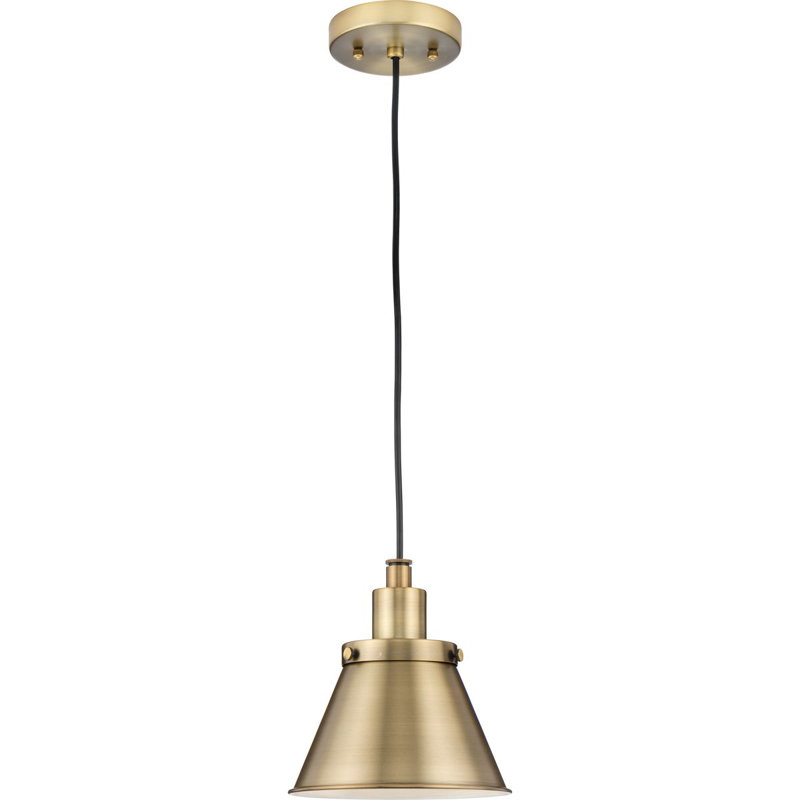 Luminaire suspendu conique à 1 lumière Landrich, Laiton rétro, Laiton rétro