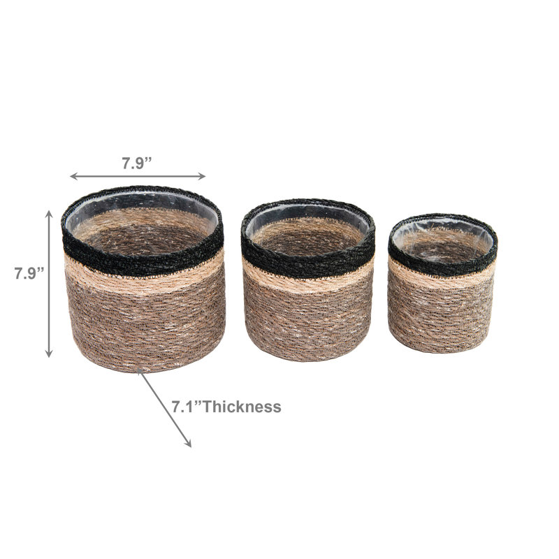 Jardinière en ruppie maritime 3 pièces naturelle, grise et noire