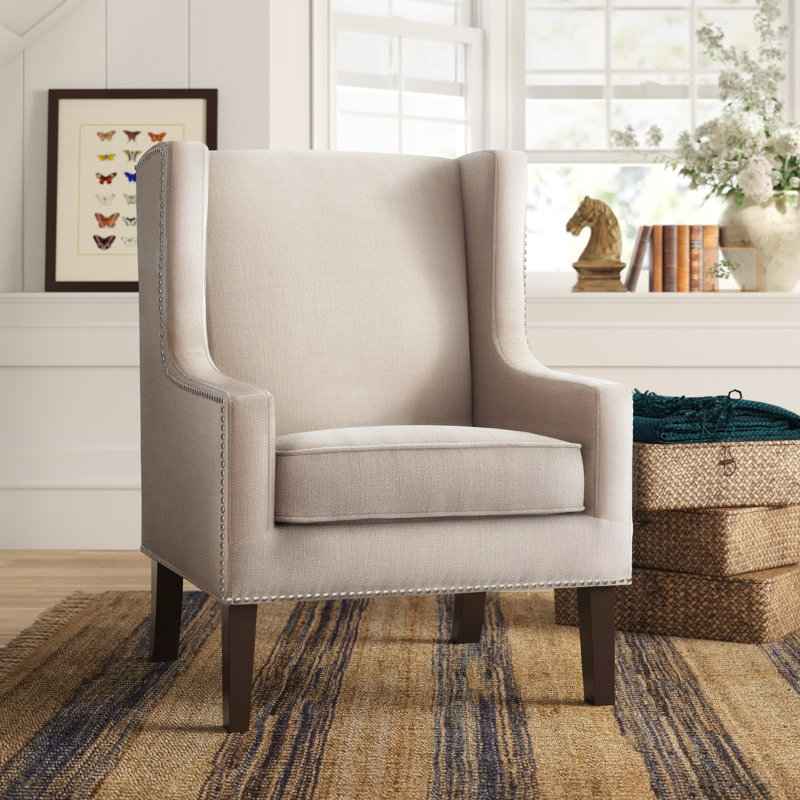 Katahdin Upholstered Wingback Chair with Nailhead Trim, Linen Polyester Blend