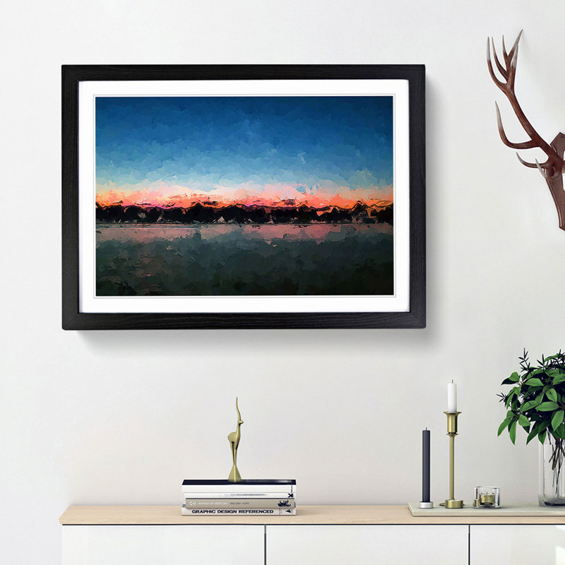Fuchsia Sky Above the Mountains in Abstract - Picture Frame Graphic Art Print, 36cm H x 48cm W x 2cm D, Black Framed