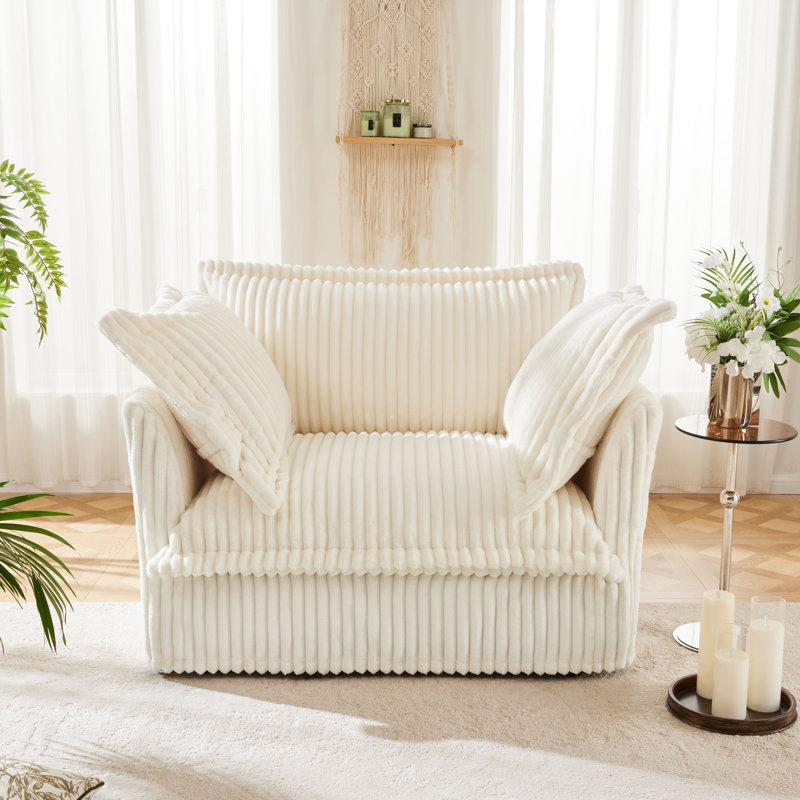 Fauteuil rembourré 49 po avec 2 coussins décoratifs 49 po, Velours côtelé beige