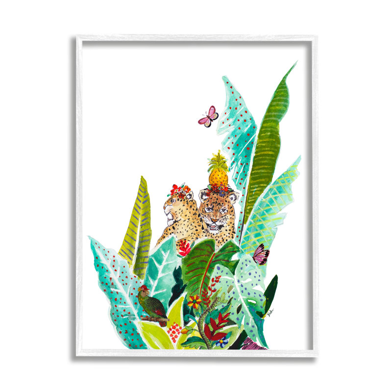 Motif de palmiers tropicaux dans la jungle tropicale, Giclée encadrée blanc bord de mer, H 14 po x l 11 po