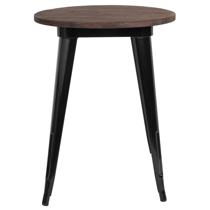 Table d'intérieur ronde en métal 30 po avec plateau en bois rustique Dorset, Noir, H 30,5 po x L 24 po x l 24 po