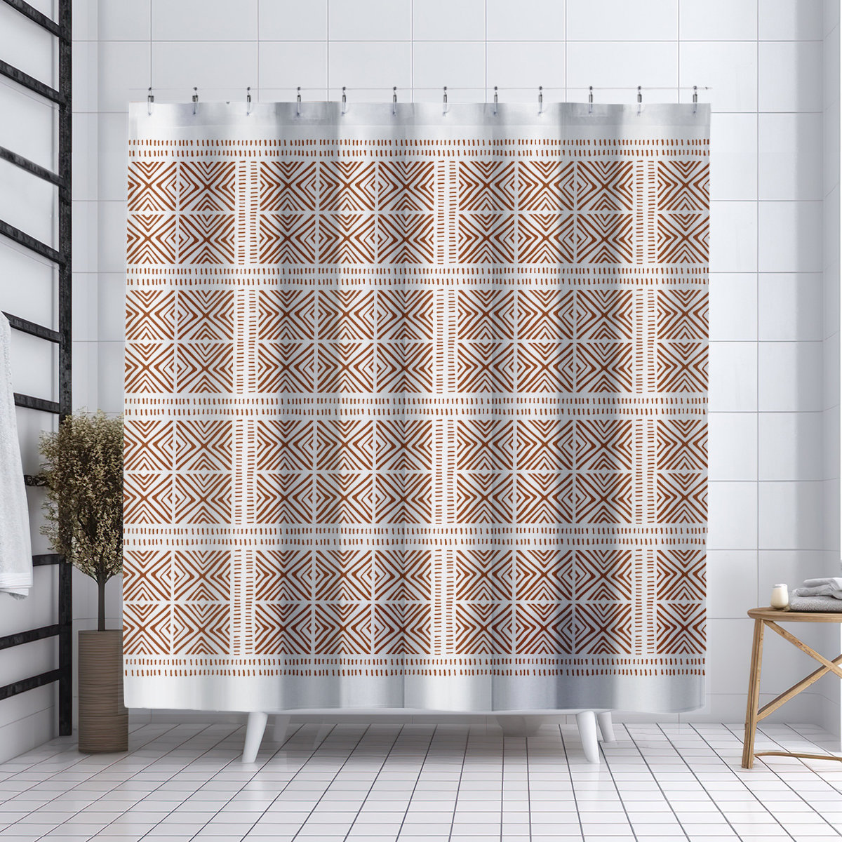 Thora Tribal Shower Curtain, ThoraTribal Burnt Orange