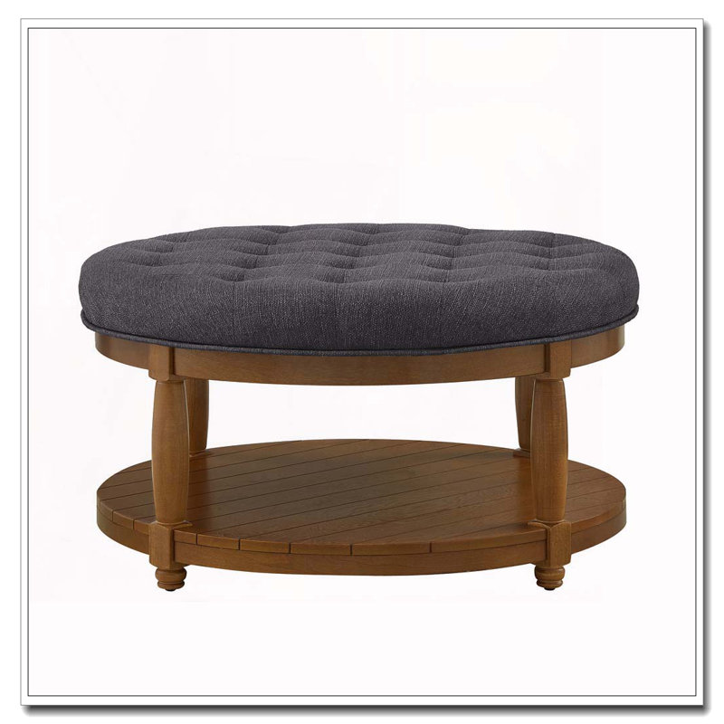 Table basse rembourrée rembourrée en lin, Charbon 1, Rond