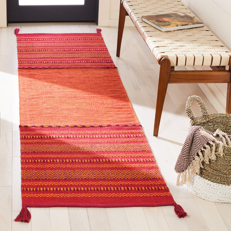 Bokard Hand Woven Cotton Striped Rug, Runner 2'6" x 10'