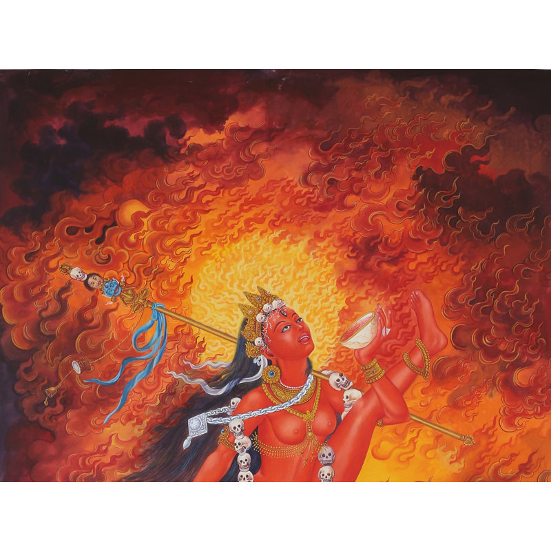 Déesse Newari Vajreshwari (Thangka sans brocart) | Aquarelle sur coton