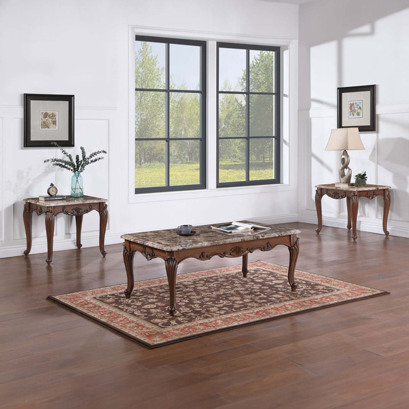 Table de bout Nayla, plateau en marbre naturel et finition cerisier