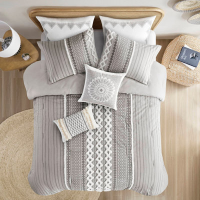 Ensemble d'édredon en coton avec chenille gris