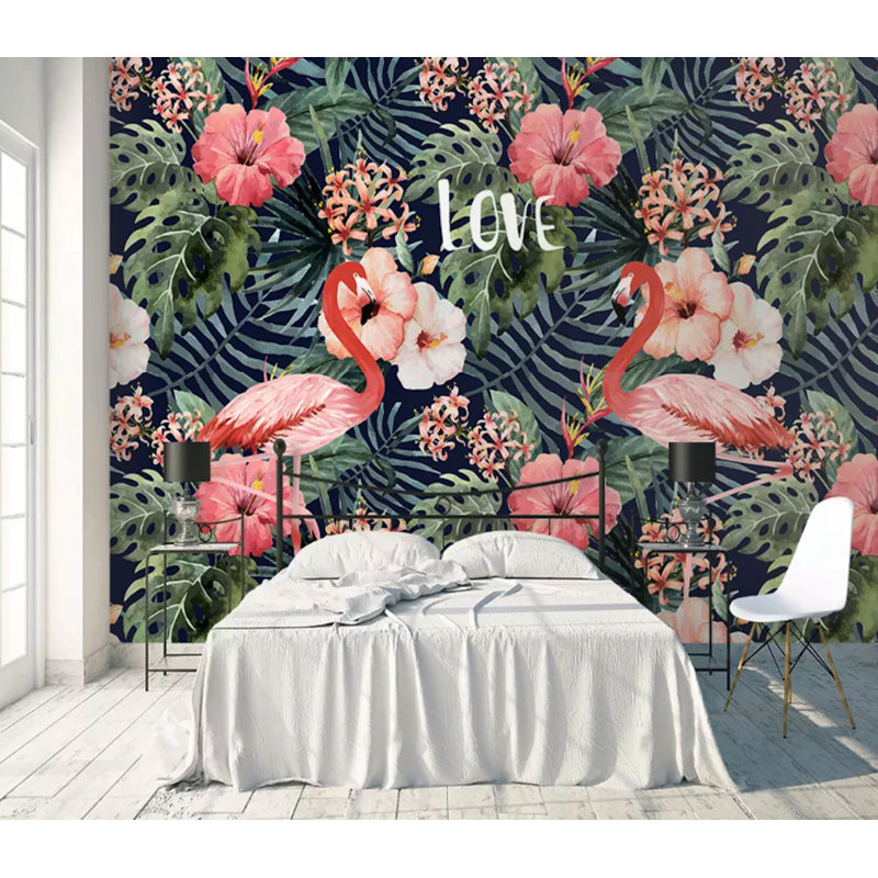 Papier peint amovible flamant rose, L 48,96 po x l 75 po