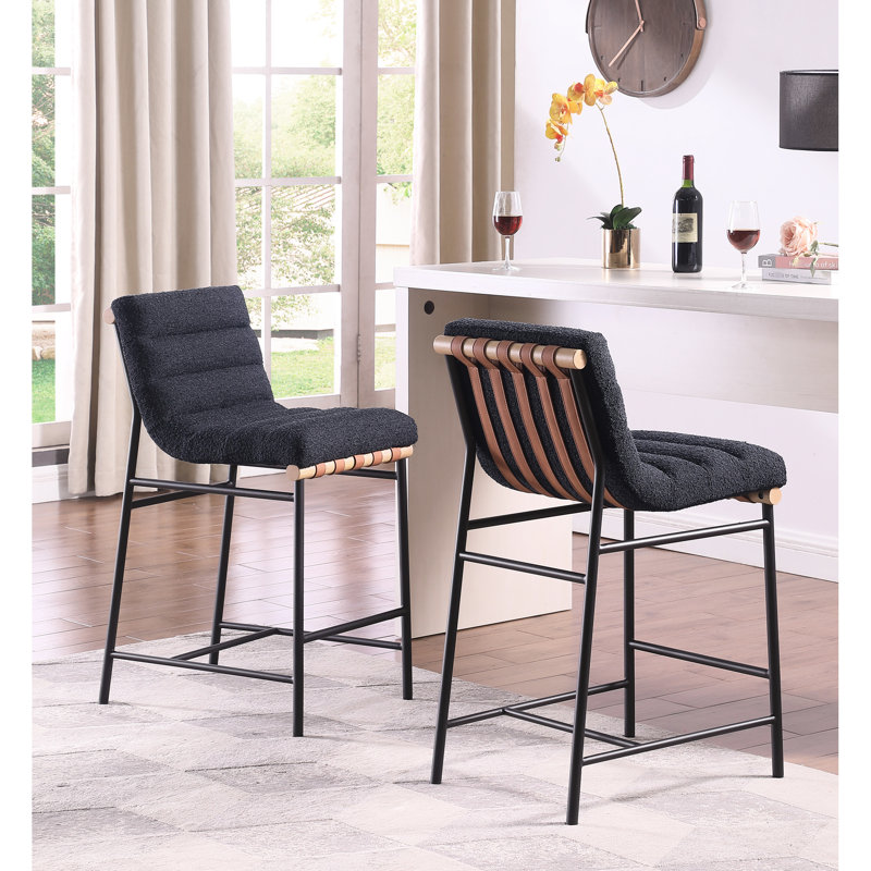 Élégante chaise à hauteur de comptoir avec détails en cuir cognac et cadre en bois noir
