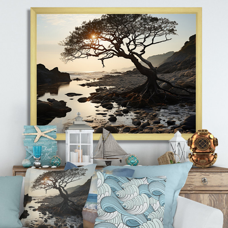 " Beach Coastal Calm I ", Gold Picture Framed, 16" H x 32" W x 1" D