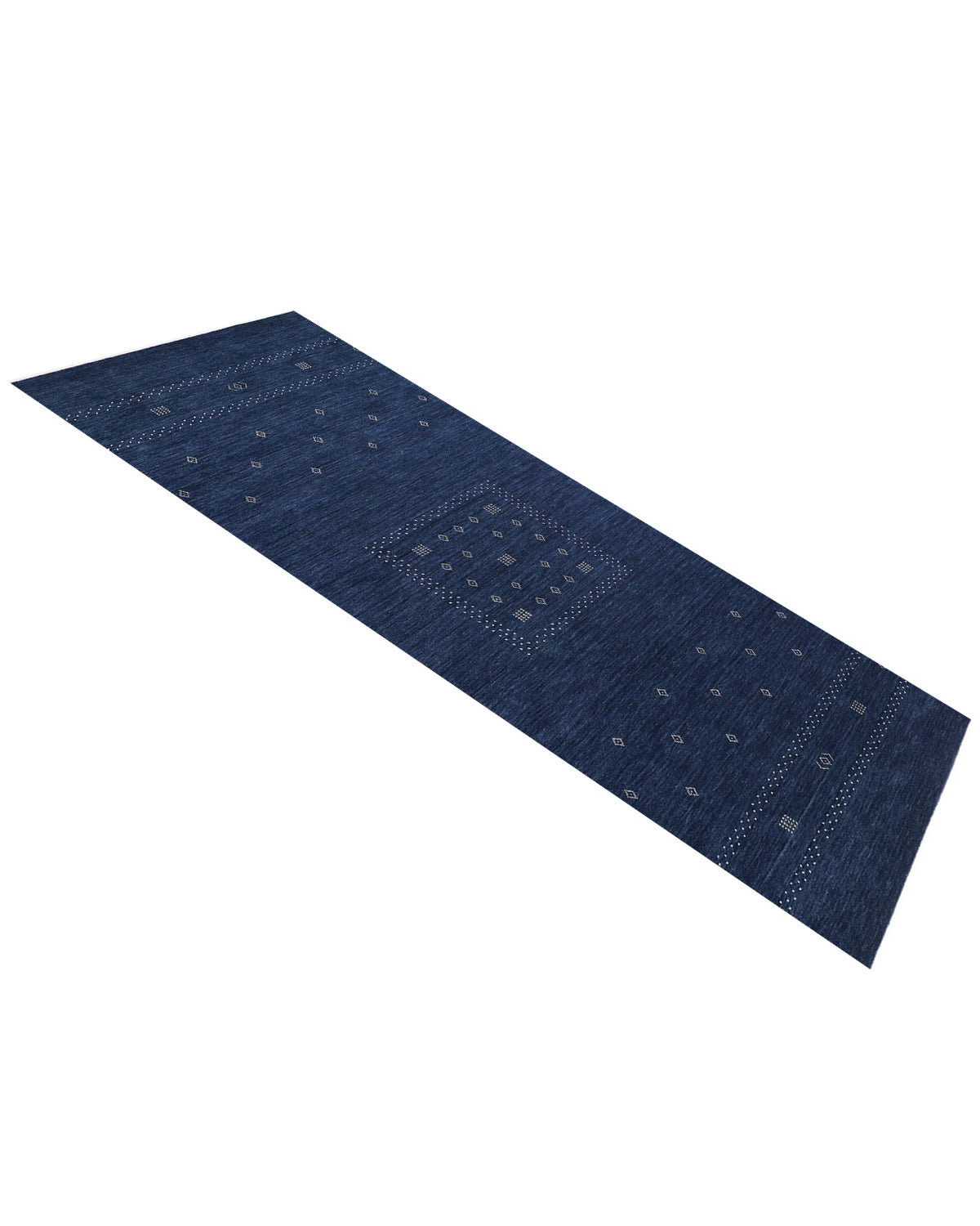 Simi Hand-Woven Geometric Cotton Wool Rug, Dark Navy, Runner 2'6" x 8'