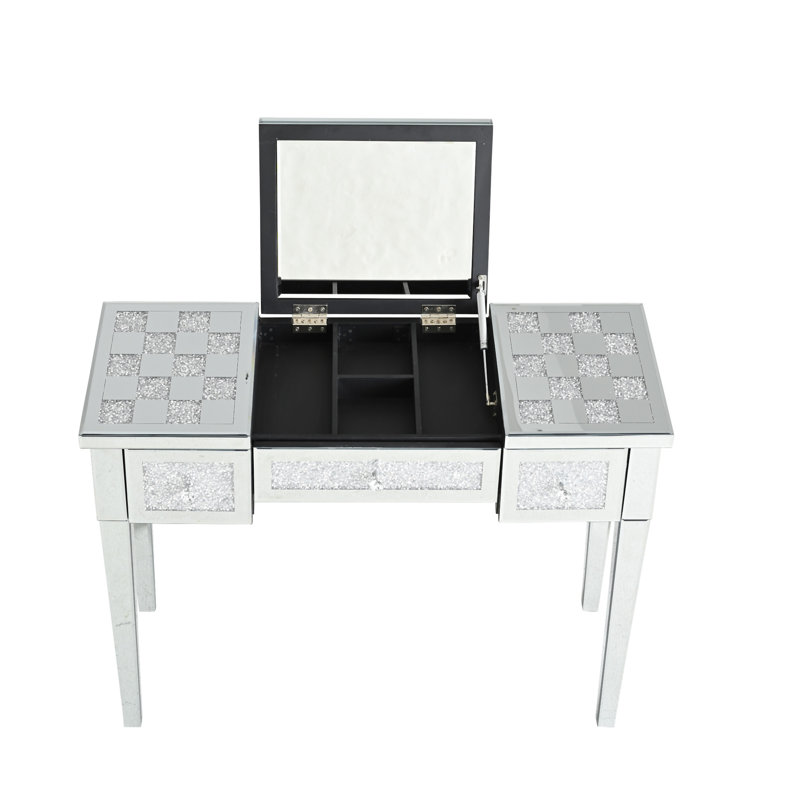 Bureau de coiffeuse en miroir avec incrustation de diamant concassé