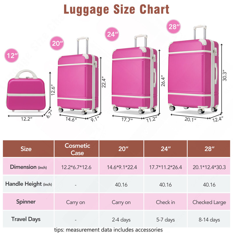 Valise à roulettes Hardshell 4 pièces 20 "+ 24" + 28 "Valise
