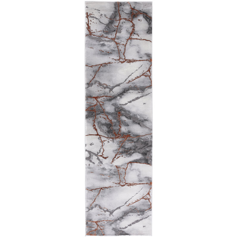 John-Paul Craft Performance Abstract Rug, Runner 2'3" x 12', Grey/Orange
