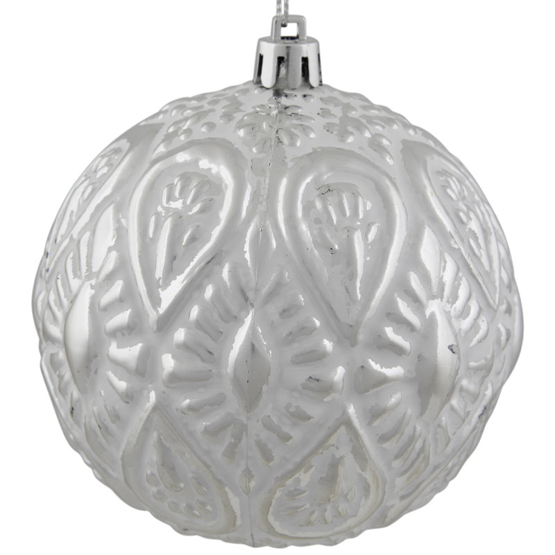 Ornement en forme de boule de Noël blanche et argentée 3,5 "