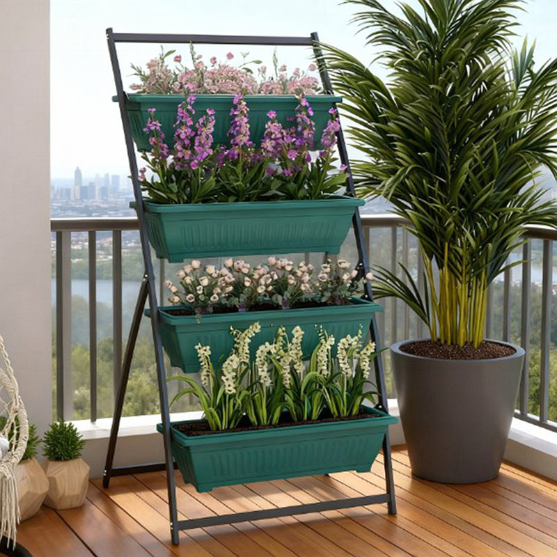Jardinière surélevée à niveaux pour jusqu'à quatre plantes, conception ergonomique et auto-vidange pour une utilisation intérieure ou extérieure