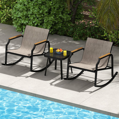 Ensemble de conversation bistro en bois 3 pièces avec chaises berçantes