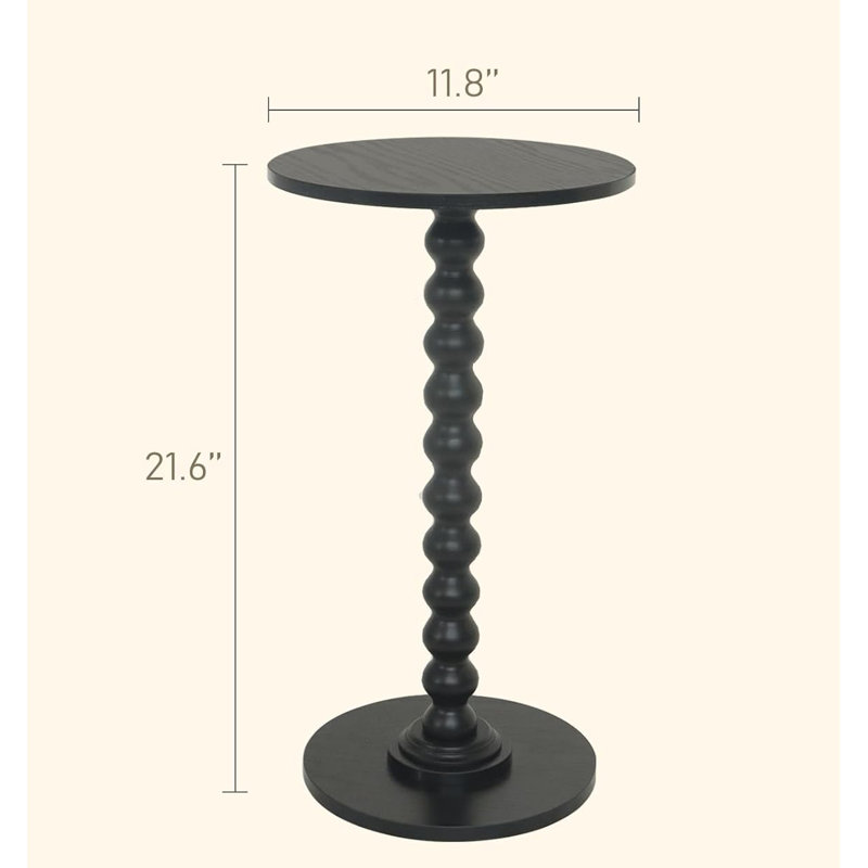 Modern Accent Table Martini Table with Solid Wood Leg Round End Tables Side Table, Black