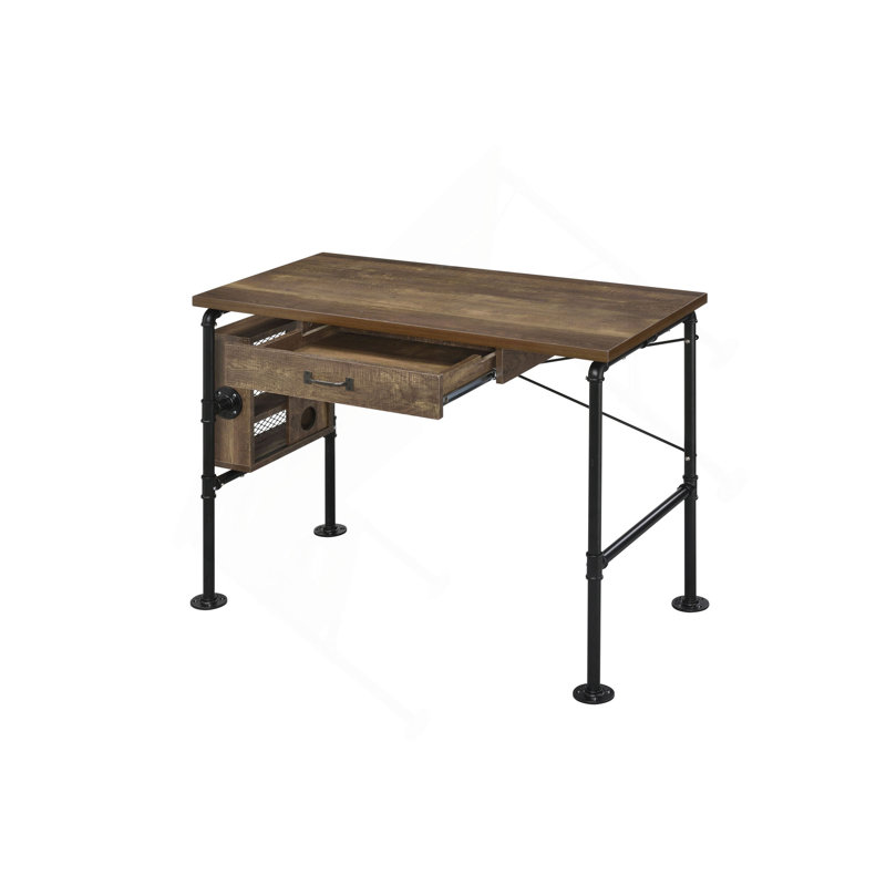 Bureau d'écriture polyvalent en chêne vieilli avec options de rangement efficaces