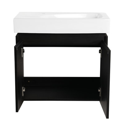 Meuble-lavabo 24 po avec lavabo en céramique, rangement flottant pour la salle de bain, armoire à double porte, noir, portes doubles à fixation murale 24 po American Concept