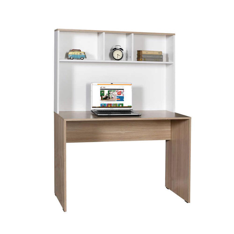  Teen White & Oak Study Desk with Storage Hutch