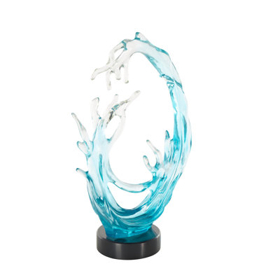 Cole And Grey Glass Ombre Coral Decorative Sculpture With Black Round Base