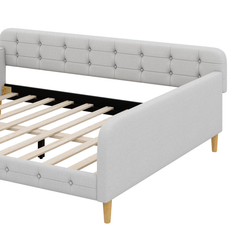 Grand lit de jour avec revêtement en tissu et repose-pieds, Beige