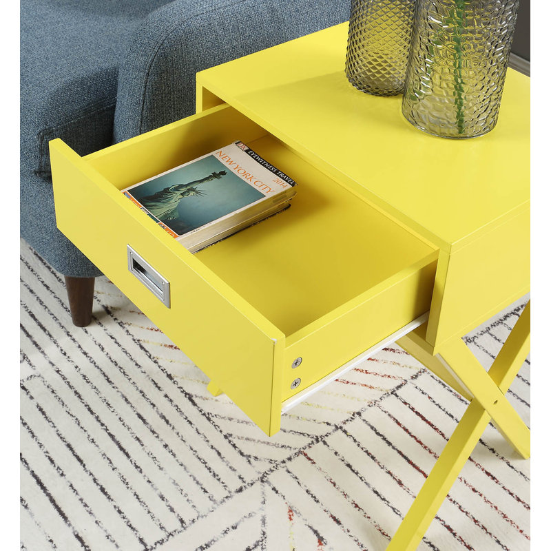 Table de bout avec 1 tiroir Emile, Jaune