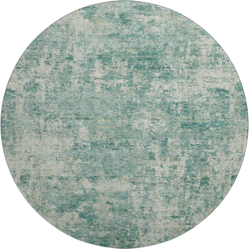 Premium Machine Washable Mayfield AMF2061 Abstract Rug, Teal, 8' Round
