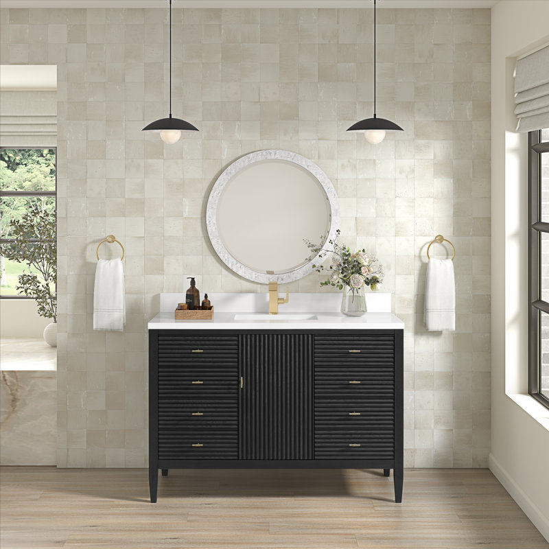 Myrrin 48'' W Single Vanity, Carbon Oak, 8" Widespread, White Zeus